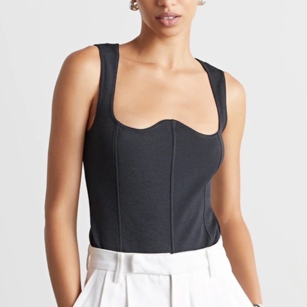 WHO WHAT WEAR COLLECTION CORSET BODYSUIT BODYCON TOP S NWT COCOA BROWN